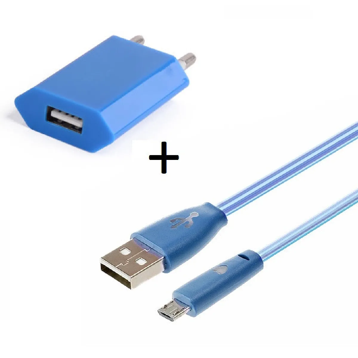 Pack Chargeur pour IPHONE 8 PLUS Lightning (Cable Smiley LED + Prise Secteur USB) APPLE Connecteur (BLEU)