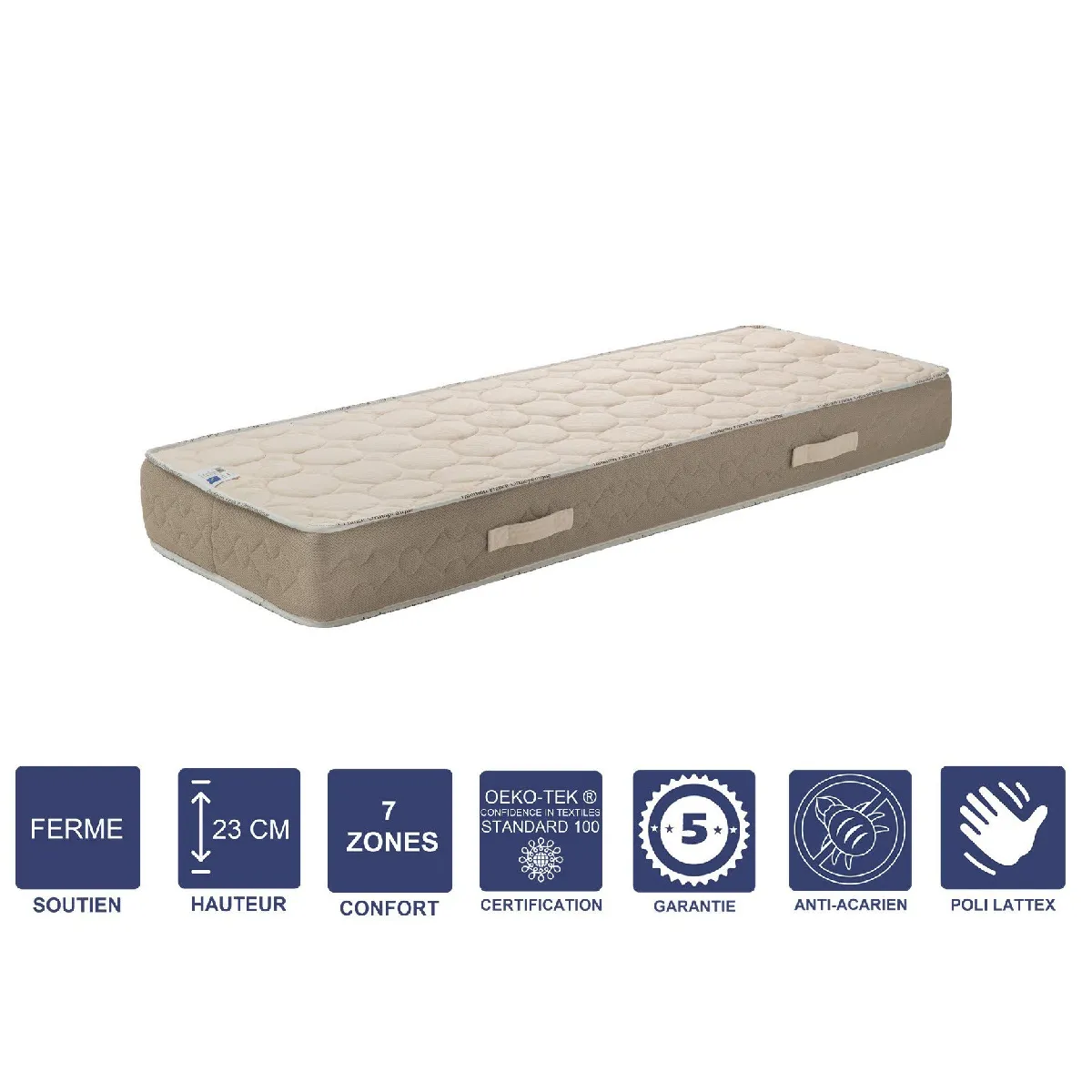 Matelas Latex Naturel 160x200 x 23 cm Ferme + Oreiller Visco + Alèse - Tissu 100% Coton - Spécial Sommier Electrique - 7 Zones de Confort - Noyau Poli Lattex HR Dernière Génération - Très Respirant