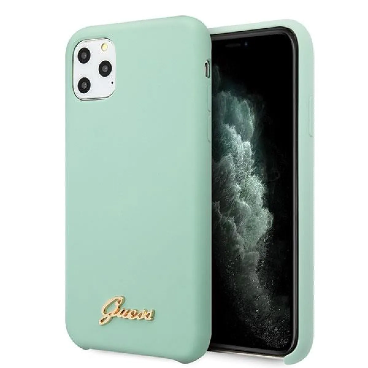 guess guhcn65lslmgg iphone 11 pro max zielony/green hard coque silicone vintage gold logo