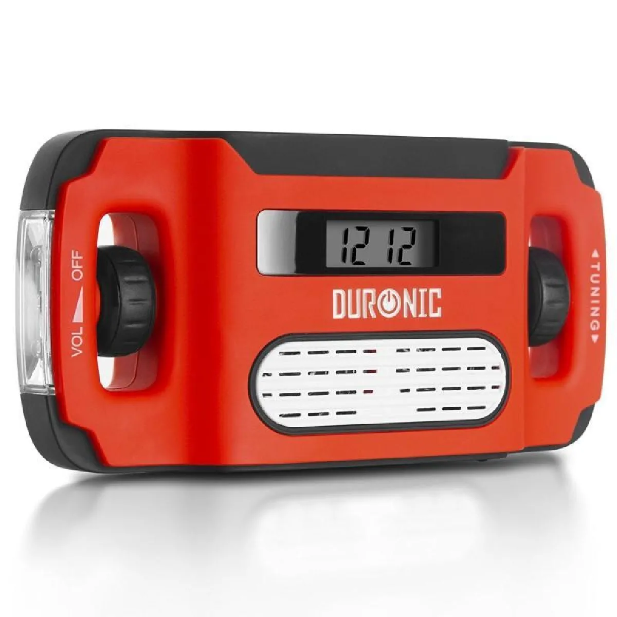 Duronic Apex Radio AM / FM à dynamo / solaire / USB avec alarme / lampe torche / horloge - Aucune pile nécessaire