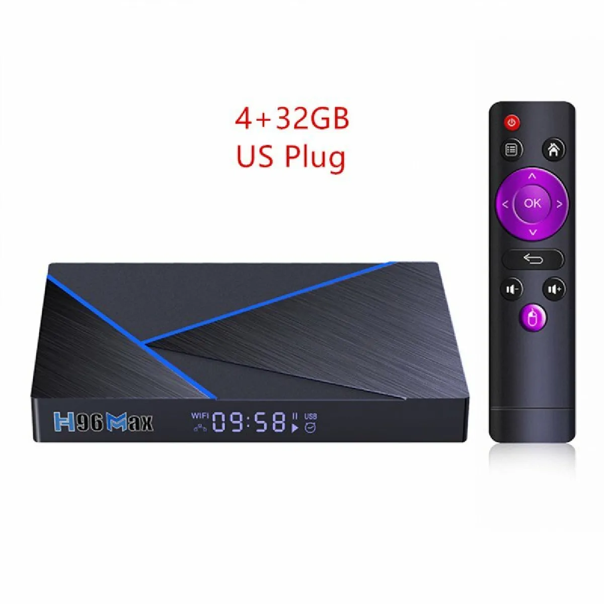 H96Max V56 Smart Set-Top Box Gigabit Android Quad Core 12 8K Bluetooth Media Player H96 V58 Tv Box Noir Us Plug 4 32G