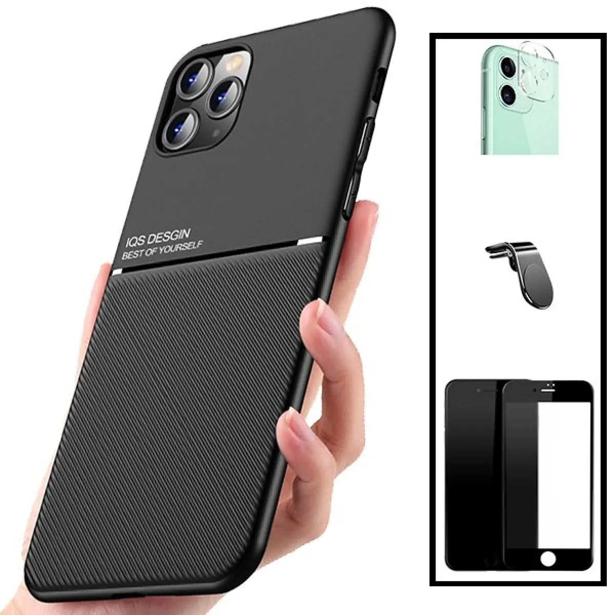 Kit Coque Magnetic Lux + 5D Full Cover + Film de Caméra Arrière + Support Magnétique L Safe Driving - iPhone 8