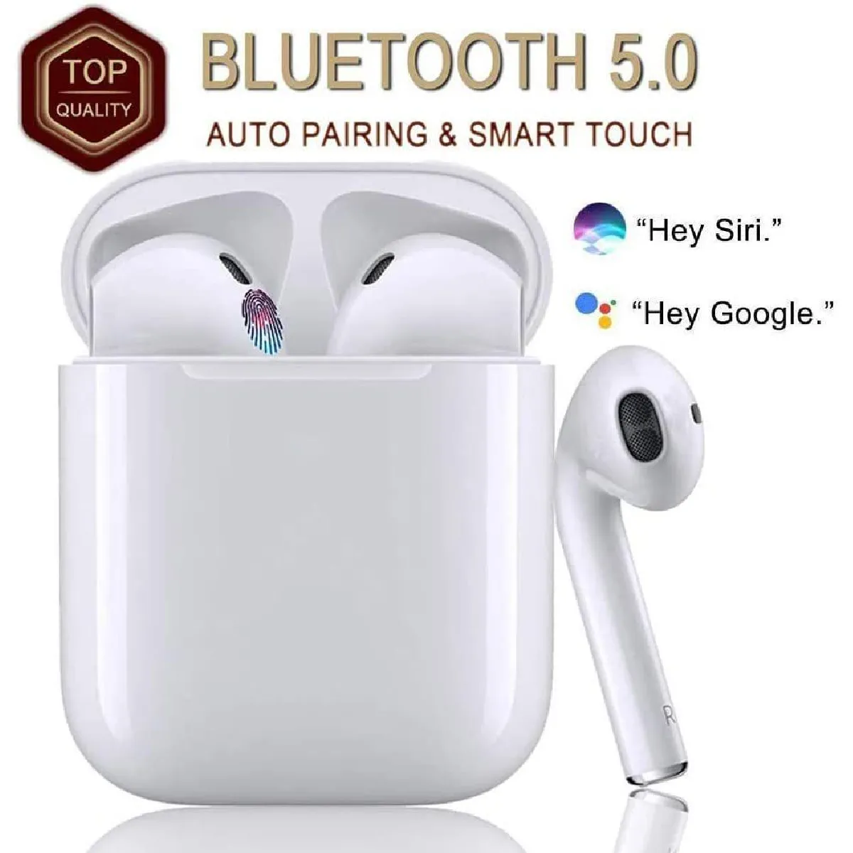 I12 Casque Bluetooth 5.0,Casque sans Fil stéréo à Suppression du Bruit de 48 Heures avec Microphone intégré,contrôle Tactile,couplage Automatique,pour Tous Les smartphones Apple/Airpods/iPhone - Blanc