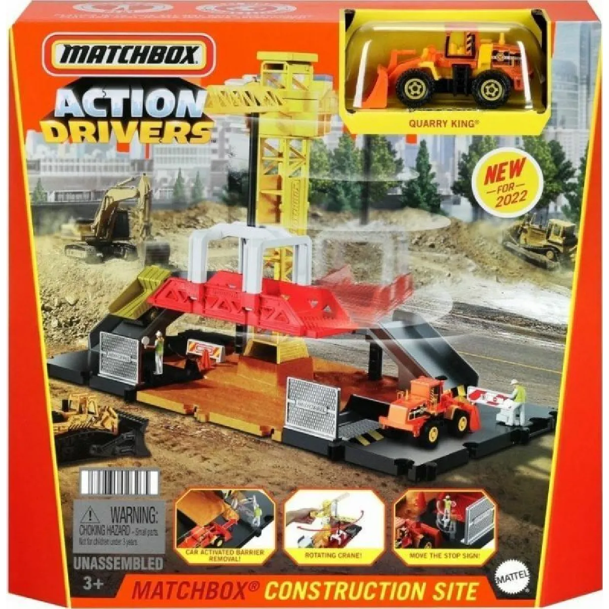 Matchbox Coffret Chantier de construction, avec une grue et 1 véhicule engin inclus, jouet pour enfant dès 3 ans, HDL33