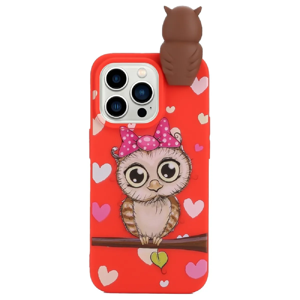 Coque en TPU Motif de figure 3D, anti-chutte pour votre iPhone 14 Pro Max - Hibou rouge