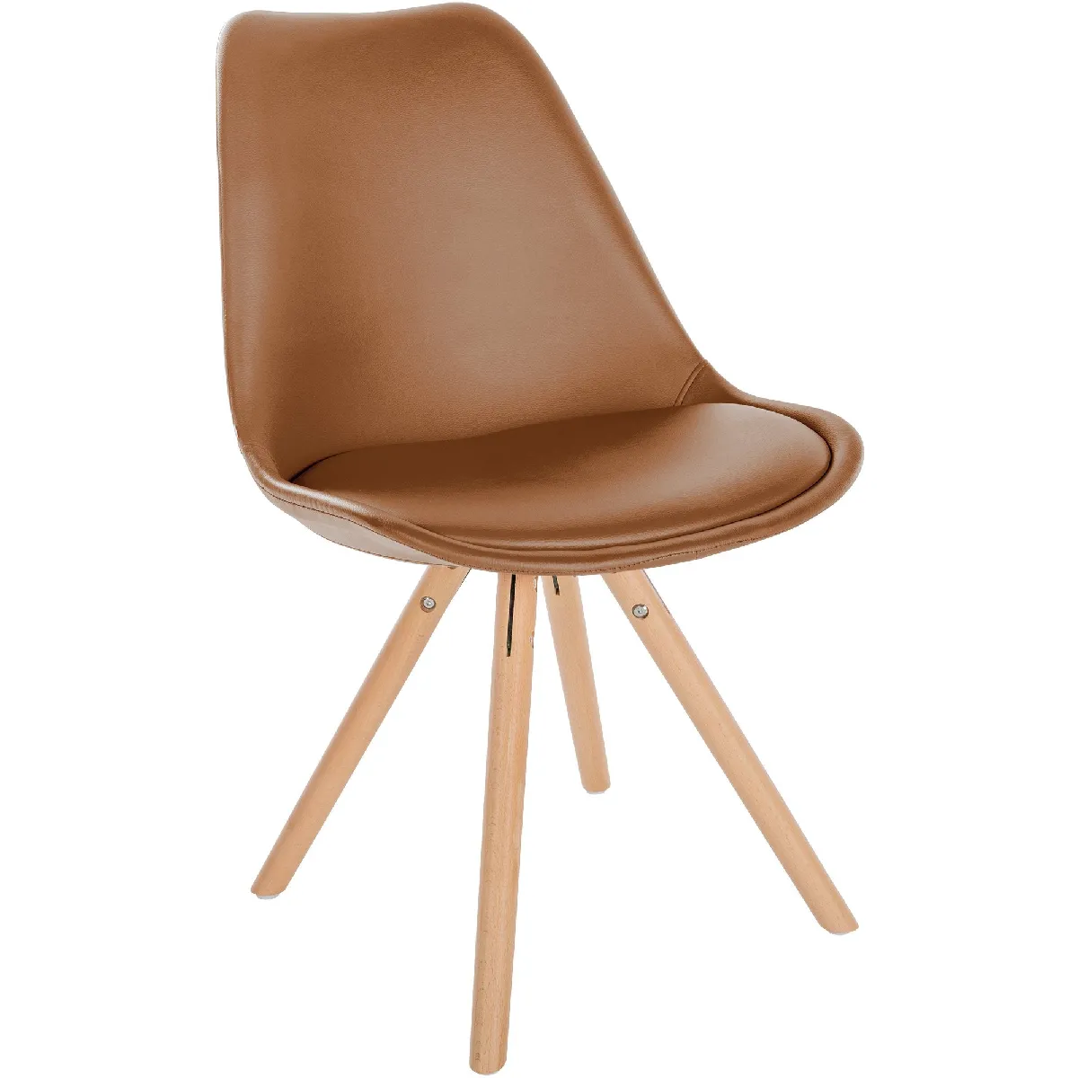 Chaise de salle à manger x1 style scandinave assise en PVC marron et pieds ronds en bois clair 10_0001432