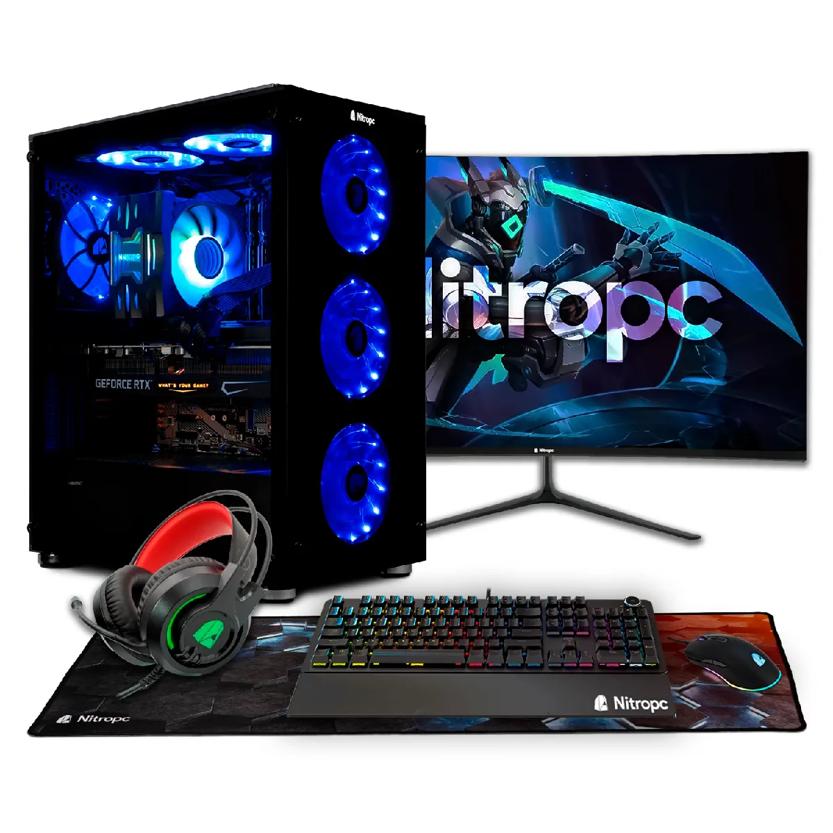 PC Gamer complet Nitropc Pack Diamond - Intel i7-12700KF, RTX 3060 12Go, RAM 32Go, M.2 2To, Windows 11, WiFi - Écran 27" FullHD curvo, clavier, souris, tapis et ecouteurs avec microphone