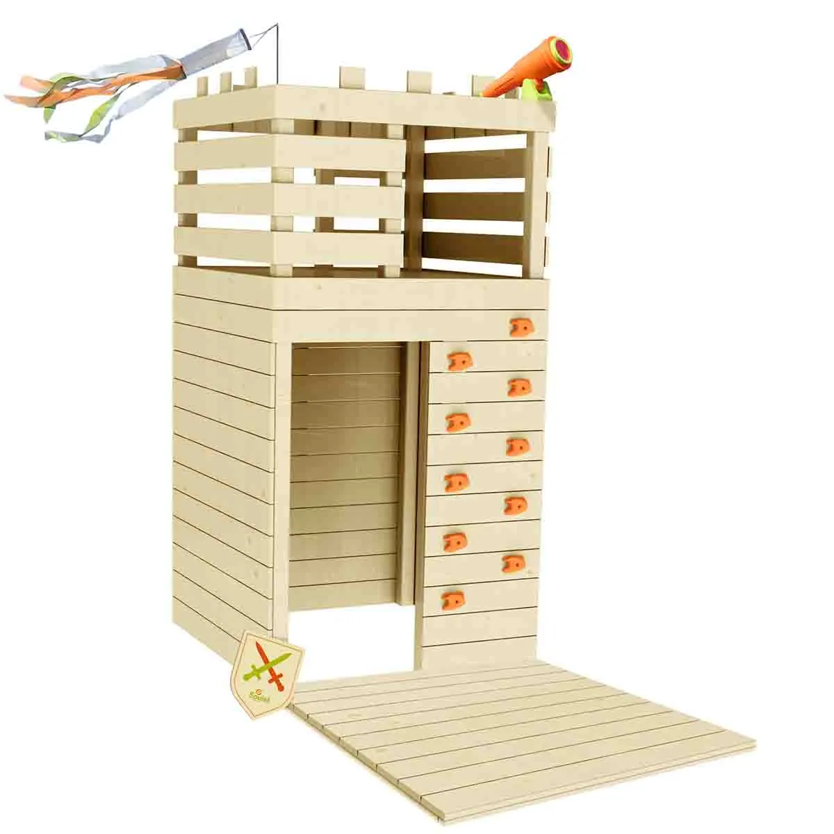 Cabane en bois pour enfants et ado avec mur escalade - Knight