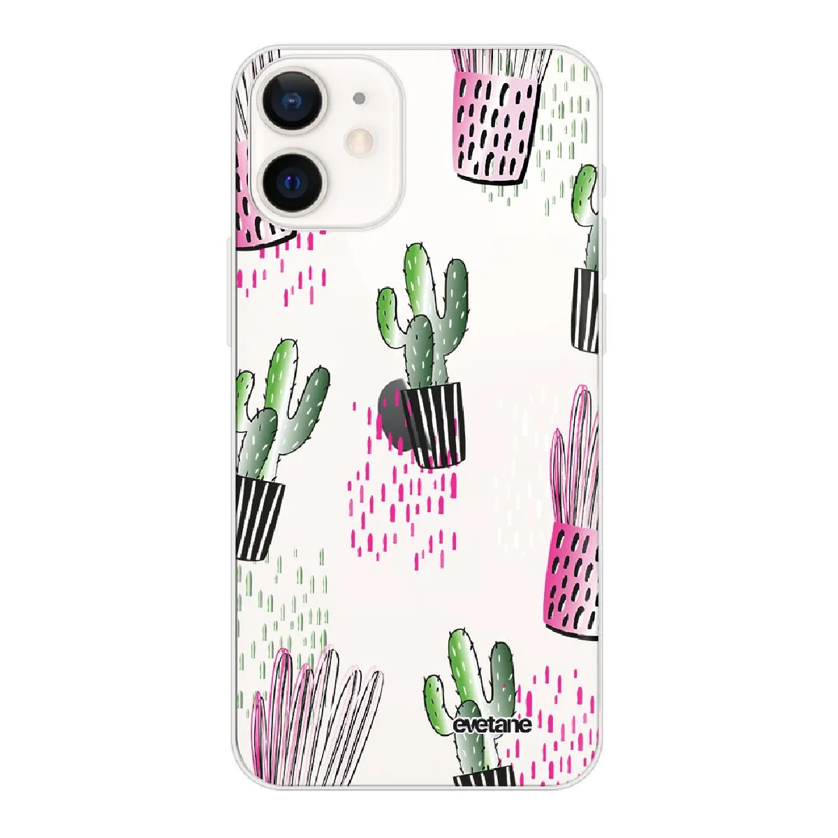 Coque iPhone 12 mini souple transparente Cactus motifs Motif Ecriture Tendance Evetane