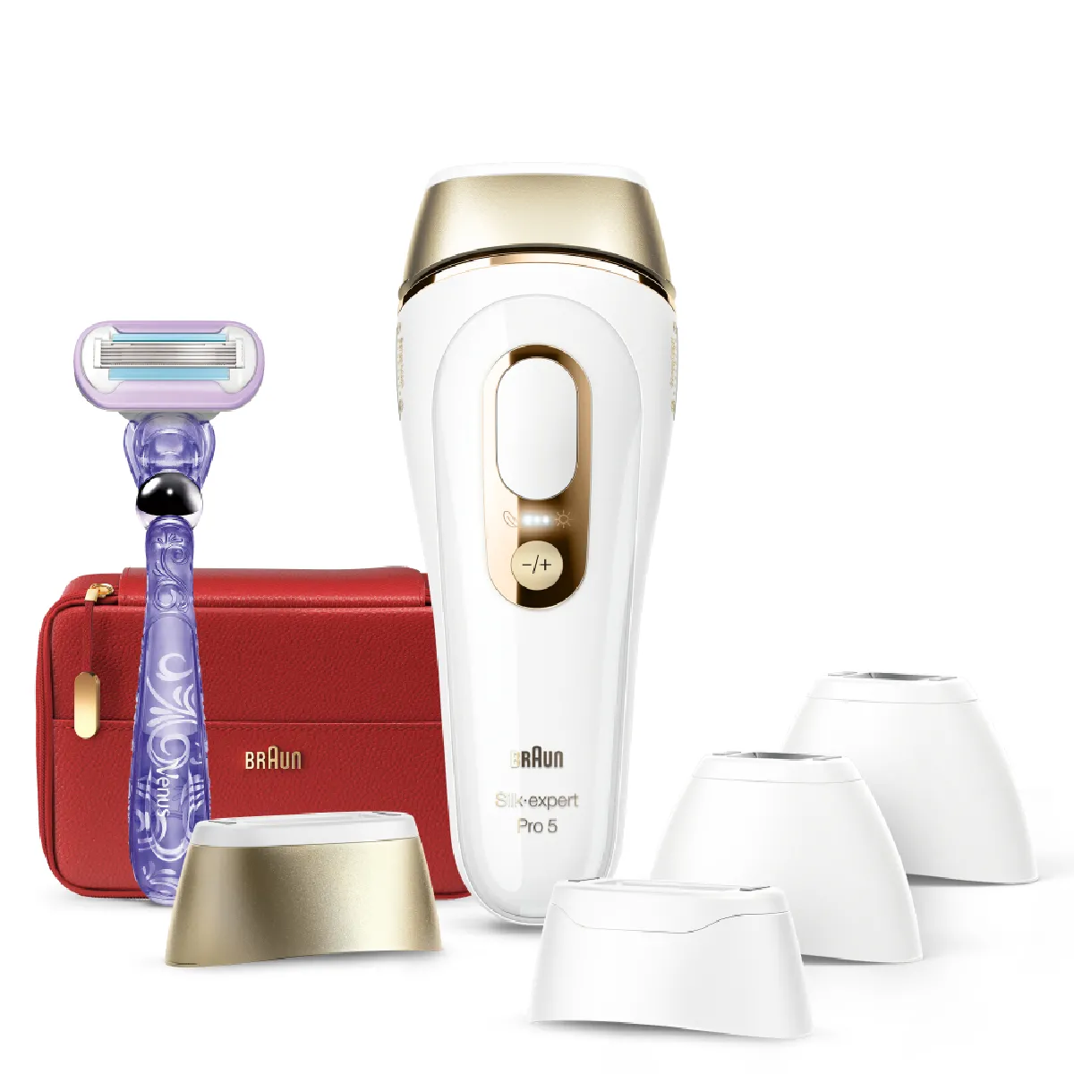 Braun IPL Pro 5 (Épilateur A Lumière Pulsée) - Avec Rasoir Et Pochette - Blanc/Doré - Pour Femme