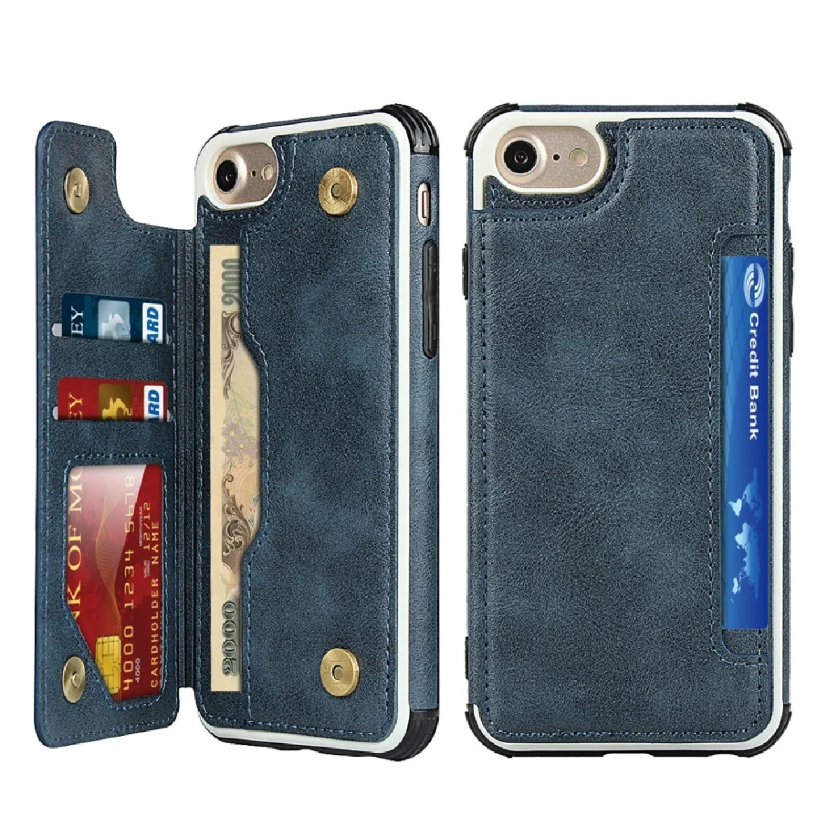 Coque en TPU + PU avec fentes pour cartes bleu pour votre Apple iPhone 6/7/8 4.7 pouces