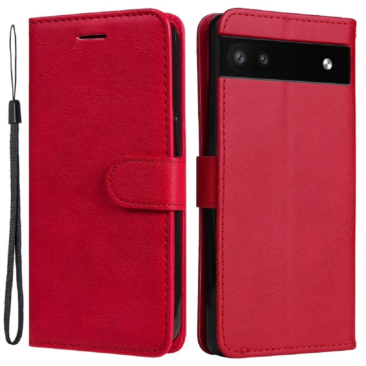 Housse pour Google Pixel 6a 5G - etui coque pochette portefeuille + film ecran - ROUGE