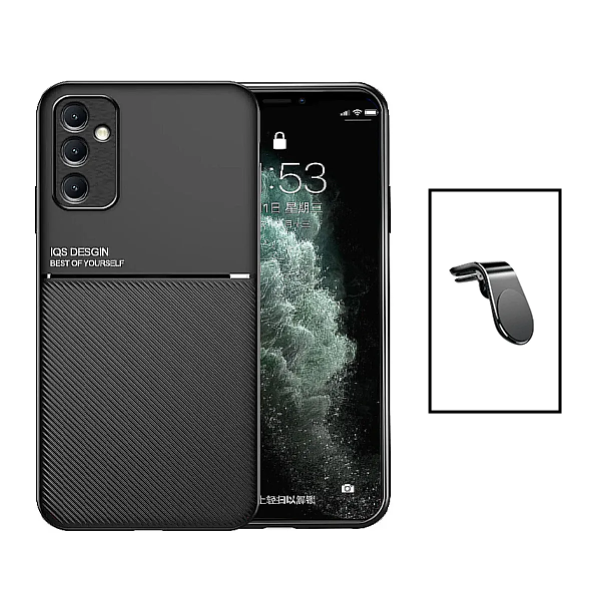 Kit Coque Magnetic Lux + Support Magnétique L Safe Driving pour Samsung Galaxy A14 - Noir