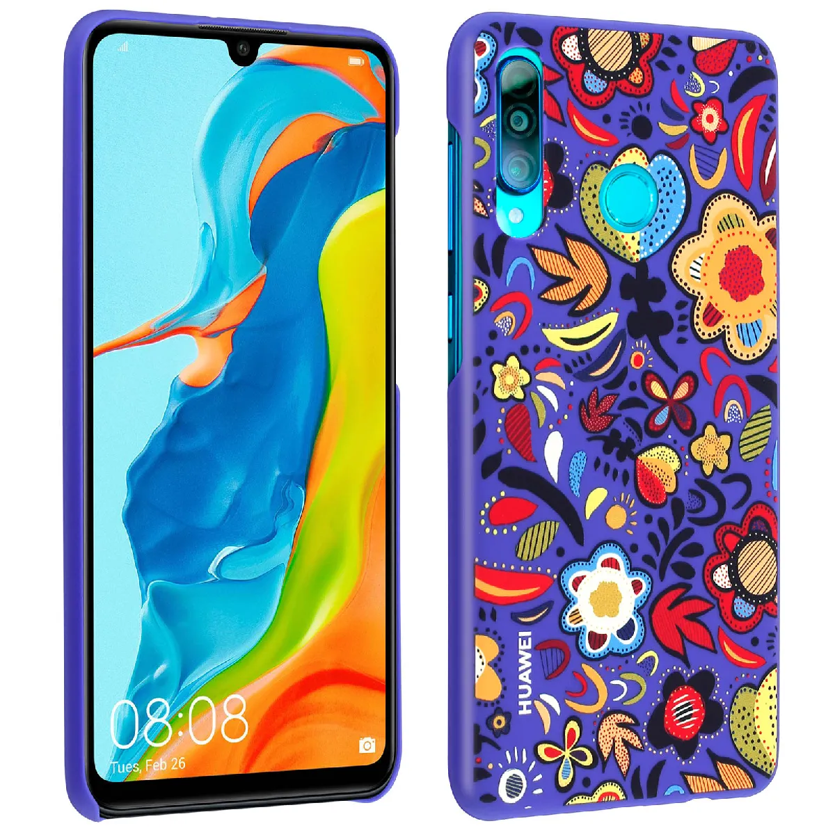 Coque Huawei P30 Lite Fleuris Multicolores Protection Rigide Original Violet