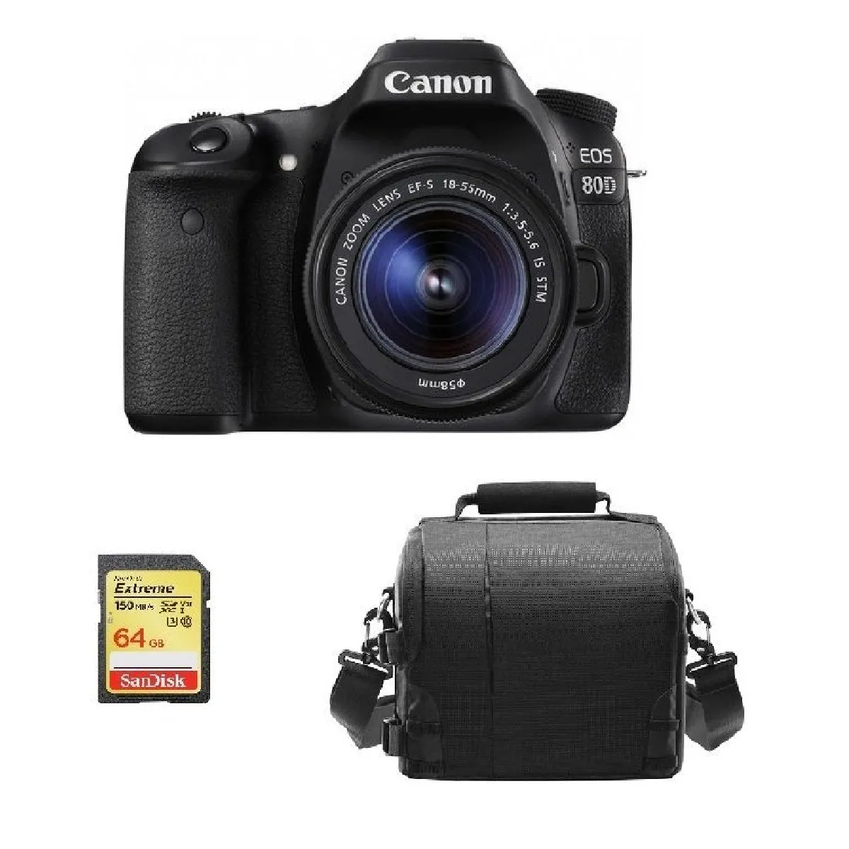 CANON EOS 80D KIT EF-S 18-55mm F3.5-5.6 IS STM + 64GB SD card + camera Bag