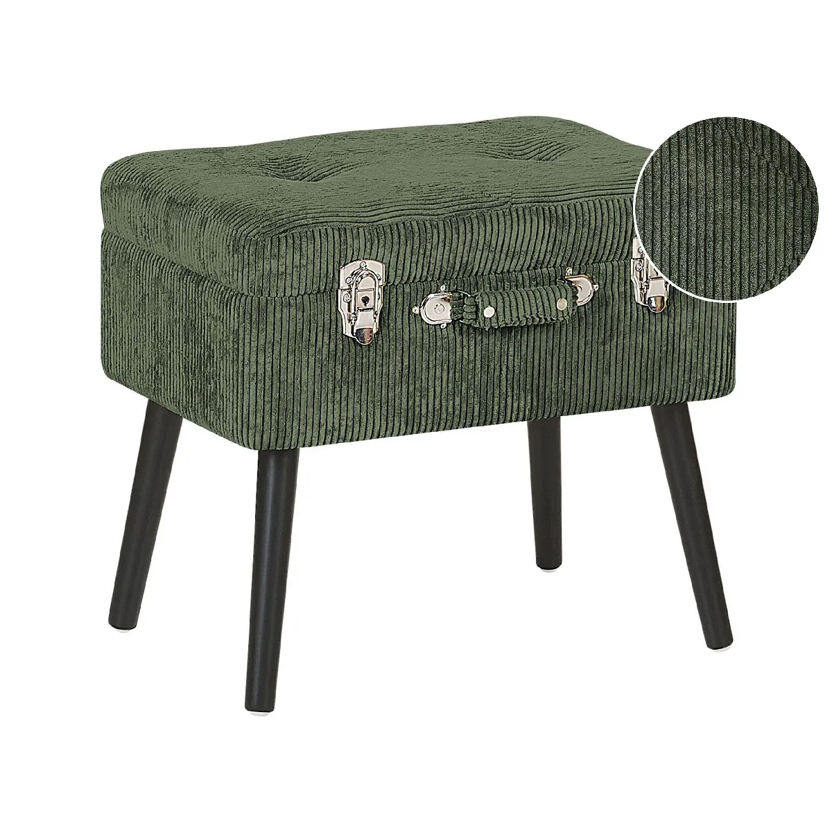 Tabouret avec coffre en velours côtelé vert foncé MALLARD