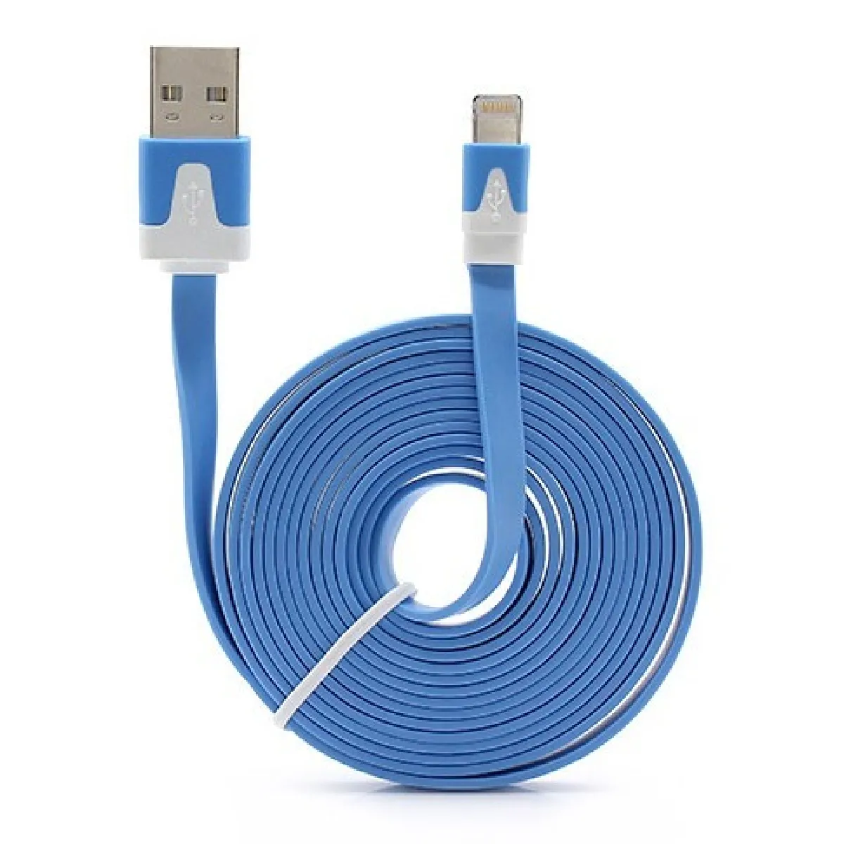 Cable Noodle 3m Lightning pour Airpods APPLE 3 Metres Chargeur USB Smartphone Connecteur (BLEU)