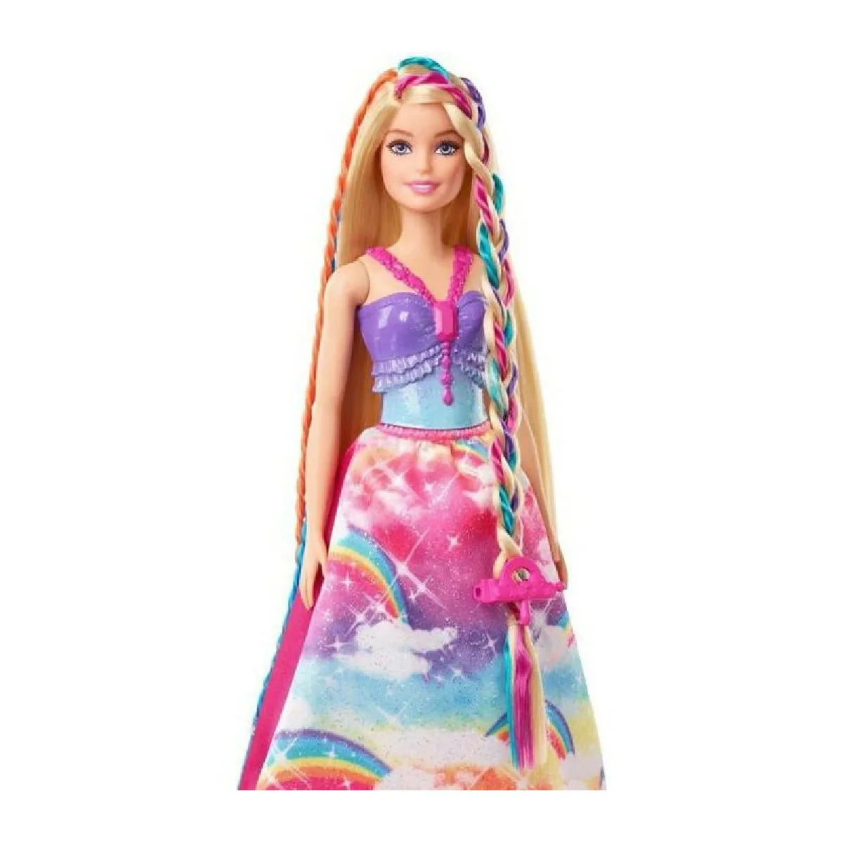 Barbie - Poupee Barbie Princesse Tresses Magiques, avec extensions capillaires et accessoires - Poupee Mannequin - Des 3 ans