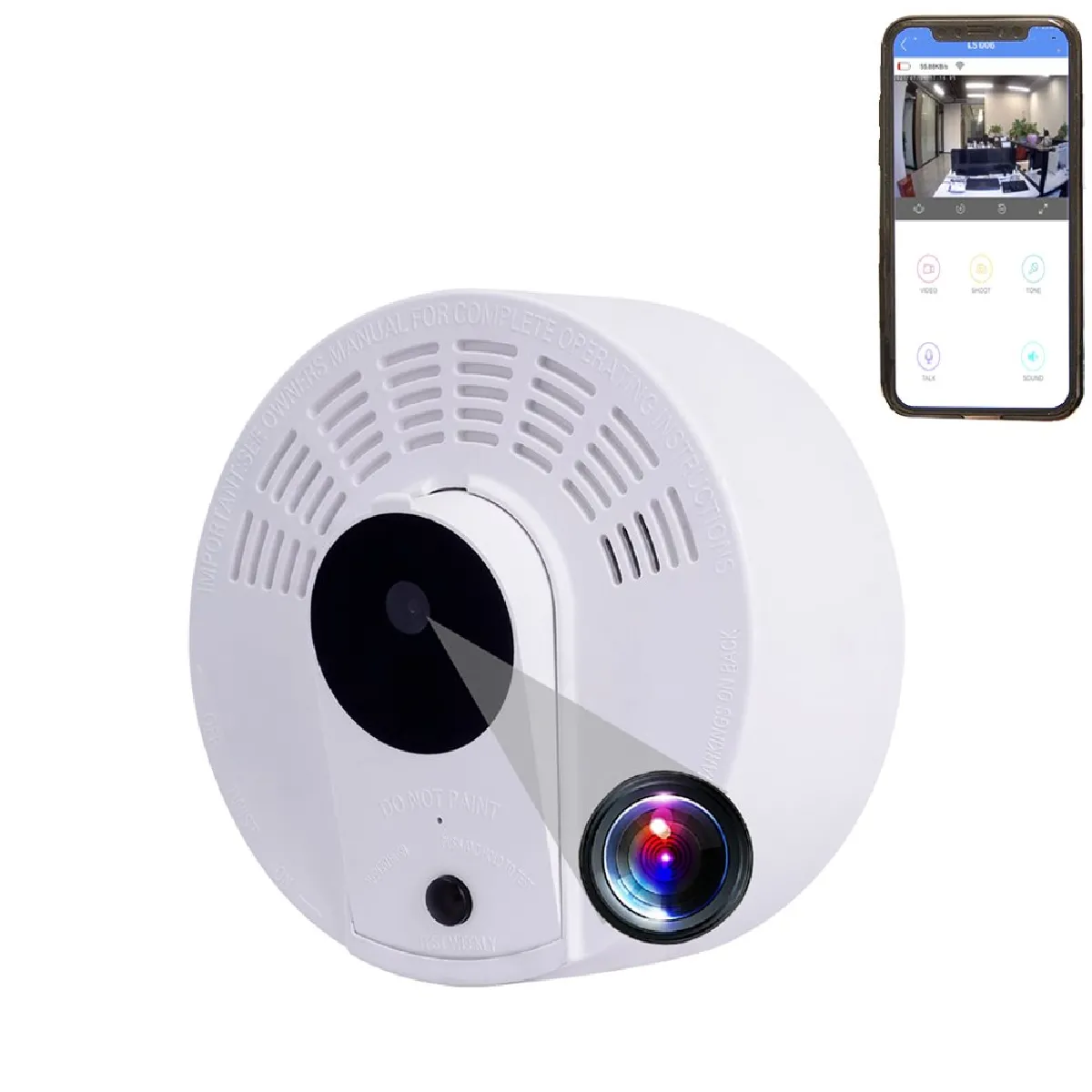 Caméra Espion Détecteur de Fumée Wifi Vision Nocturne Longue Autonomie HD 1080P