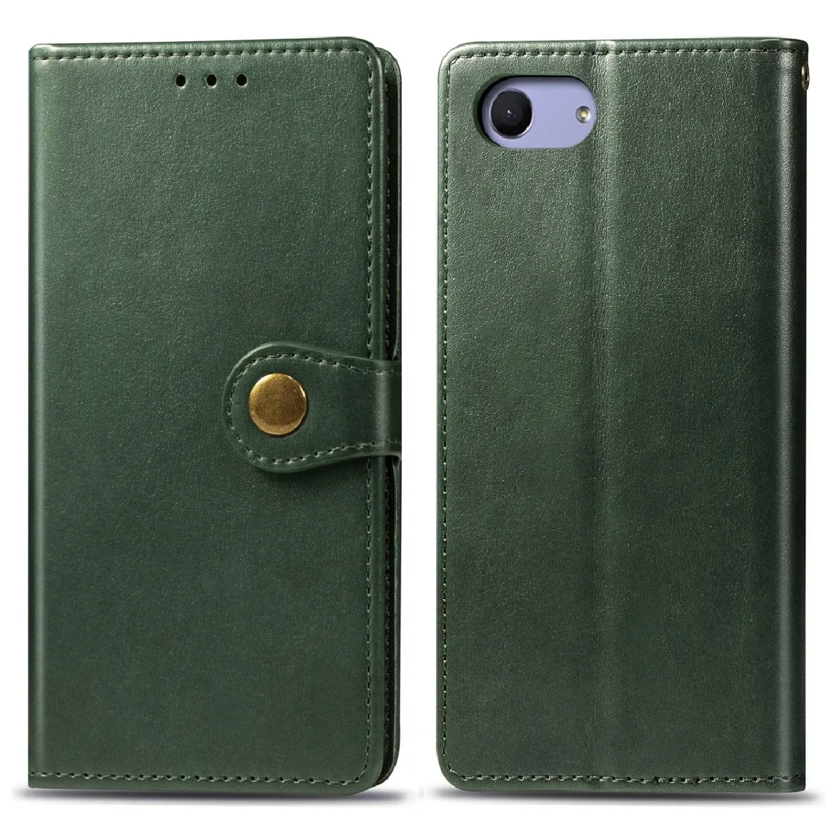 Housse Coque Etui en cuir de couleur unie pour téléphone mobile avec boucle de protection et cadre photo et fente carte et fonction support Sony Xperia XZ4 Compact / Xperia XZ4 Mini Vert