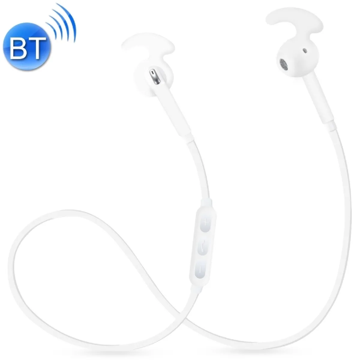 Casque Bluetooth Sport blanc pour iPad, ordinateur portable, iPhone, Samsung, HTC, Huawei, Xiaomi et autres smartphone Écouteurs intra-auriculaires Sports professionnels avec microphone HD, Appels mains-libres, Distance: 10 m,