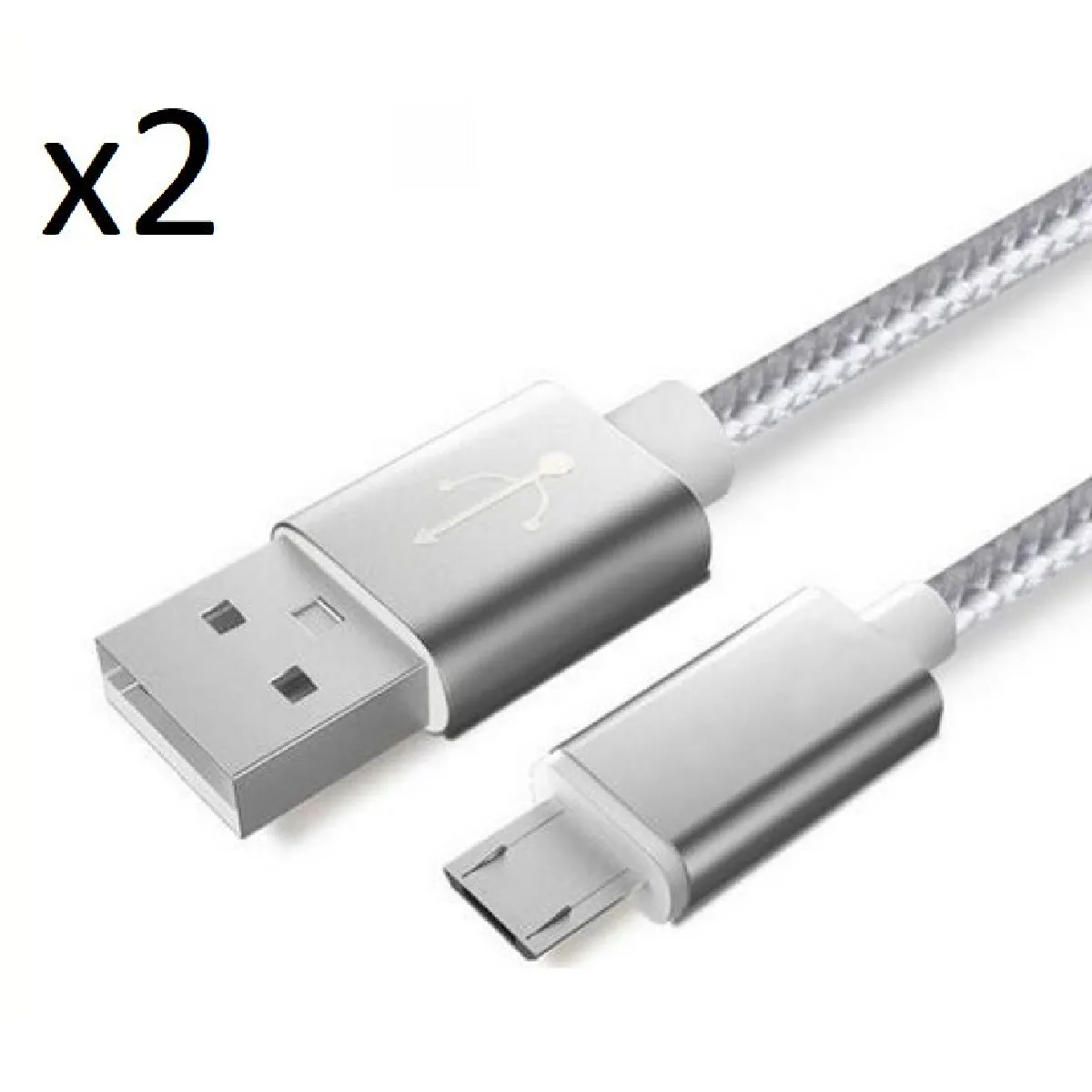 Pack de 2 Cables Metal Nylon Micro USB pour AMAZON Fire HD 8 Smartphone Android Chargeur Connecteur