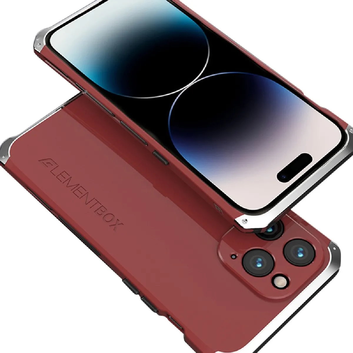 Coque en TPU + métal matte pour votre iPhone 14 Pro - rouge/argent