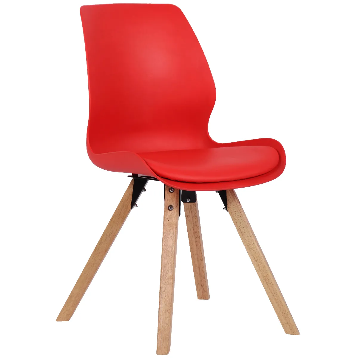 Chaise de salle à manger x1 design scandinave en plastique et PVC rouge et pieds en bois carrés clair 10_0002303