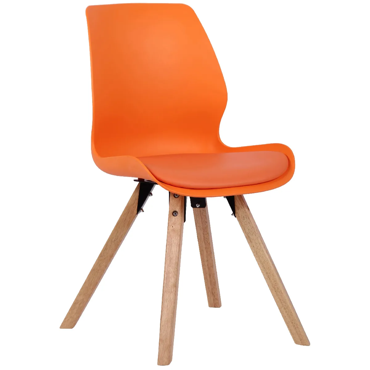 Chaise de salle à manger x1 design scandinave en plastique et PVC orange et pieds en bois carrés clair 10_0002306