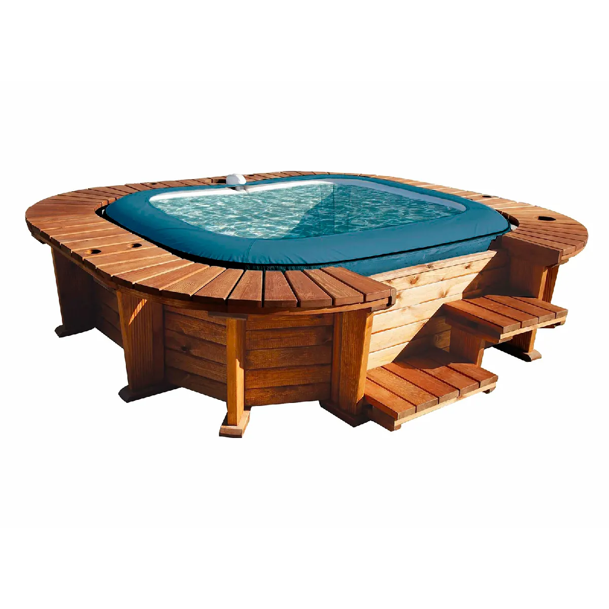 Spa en Bois avec Structure en Bois K2O Palm Beach Carré 250x275x71 cm Pour 4-6 Personnes avec Hydrojet et Airjet