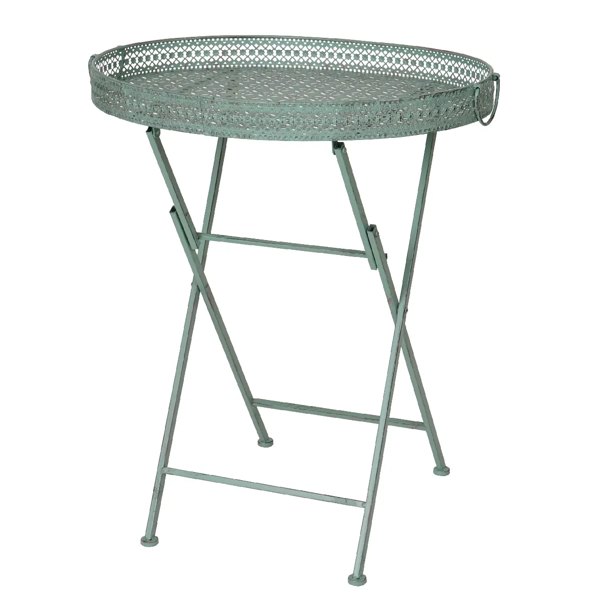 Table pliante HWC-C39, table de jardin, métal, vert antique