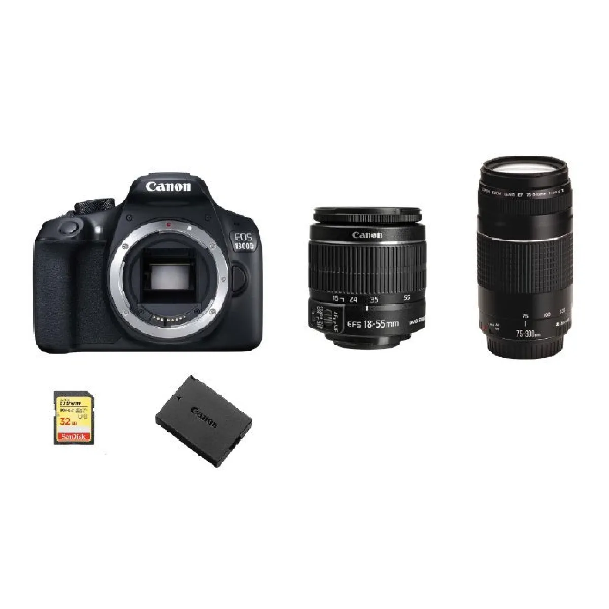 canon-eos-1300d-kit-ef-s-18-55mm-f3-5-5-6-is-ii-ef-75-300mm-f4-5-6-iii-32g-sd-card-lp-e10-battery-8714574642161