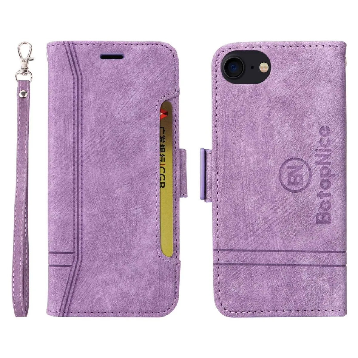 Etui en PU motif de ligne de couture, anti-chute avec support et sangle pour votre iPhone 6/7/8 4.7 pouces/SE (2020)/(2022) - violet