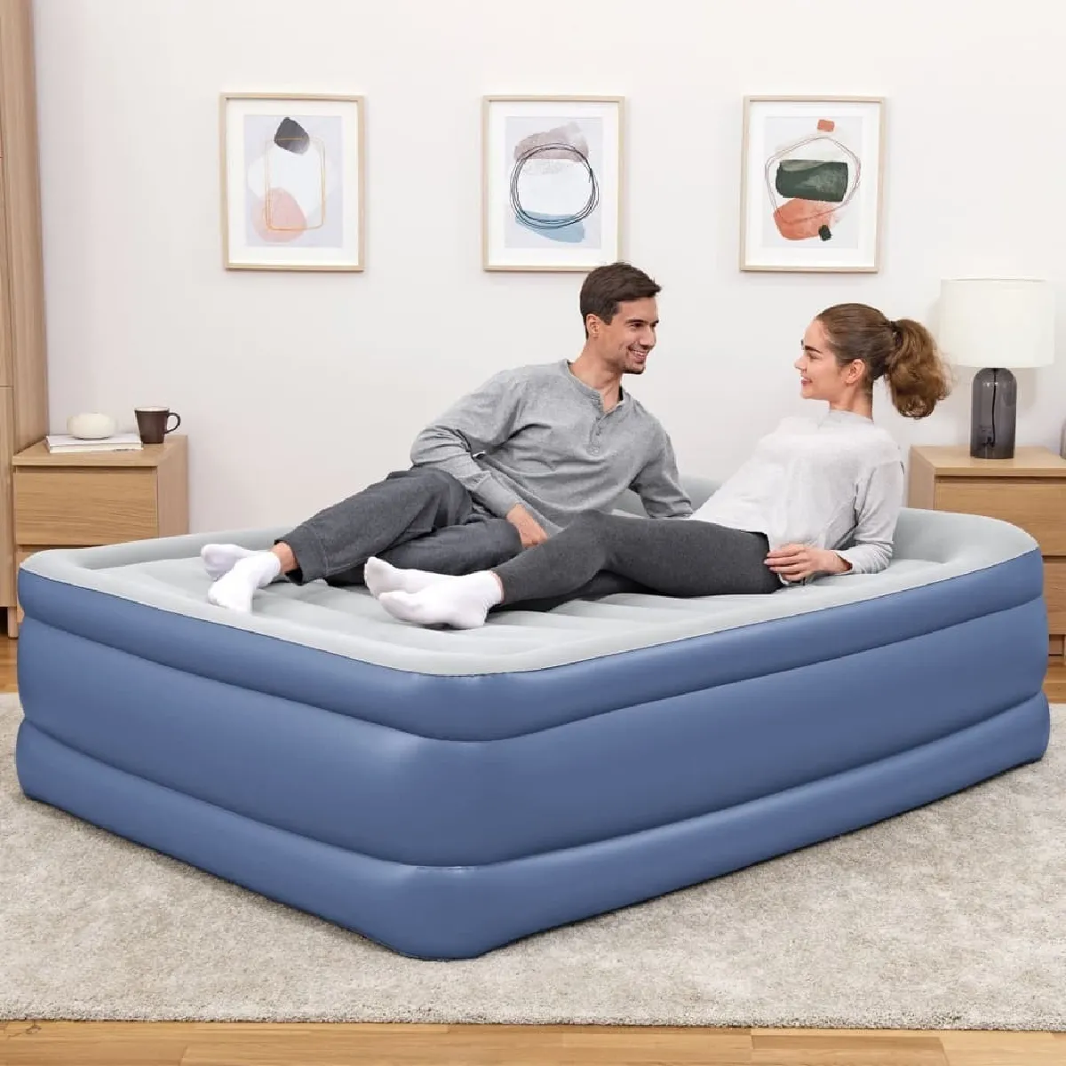 Bestway Matelas pneumatique Tritech 2 places 203x152x61cm bleu et gris