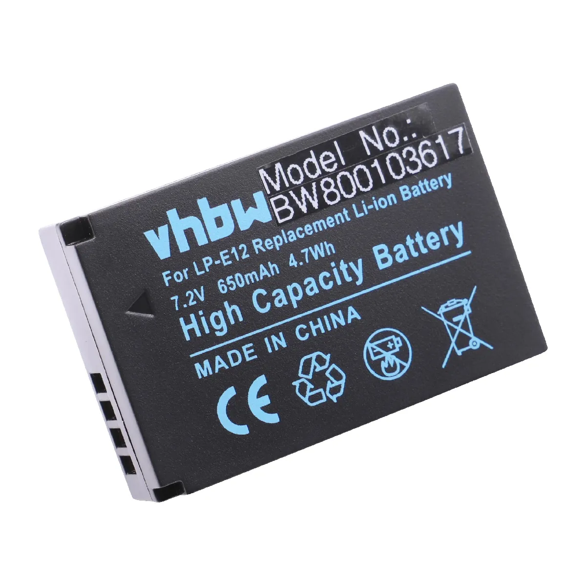 vhbw batterie compatible avec Canon EOS M, M100, M50, M200, M50 Mark II, 100D, Kiss X7, Rebel SL1 appareil photo APRN (650mAh, 7,2V, Li-ion)