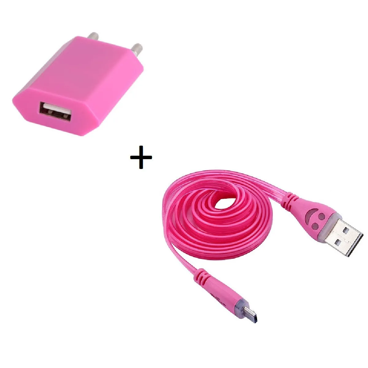 Pack Chargeur pour Manette Xbox One Smartphone Micro USB (Cable Smiley LED + Prise Secteur USB) Android Connecteur (ROSE BONBON)