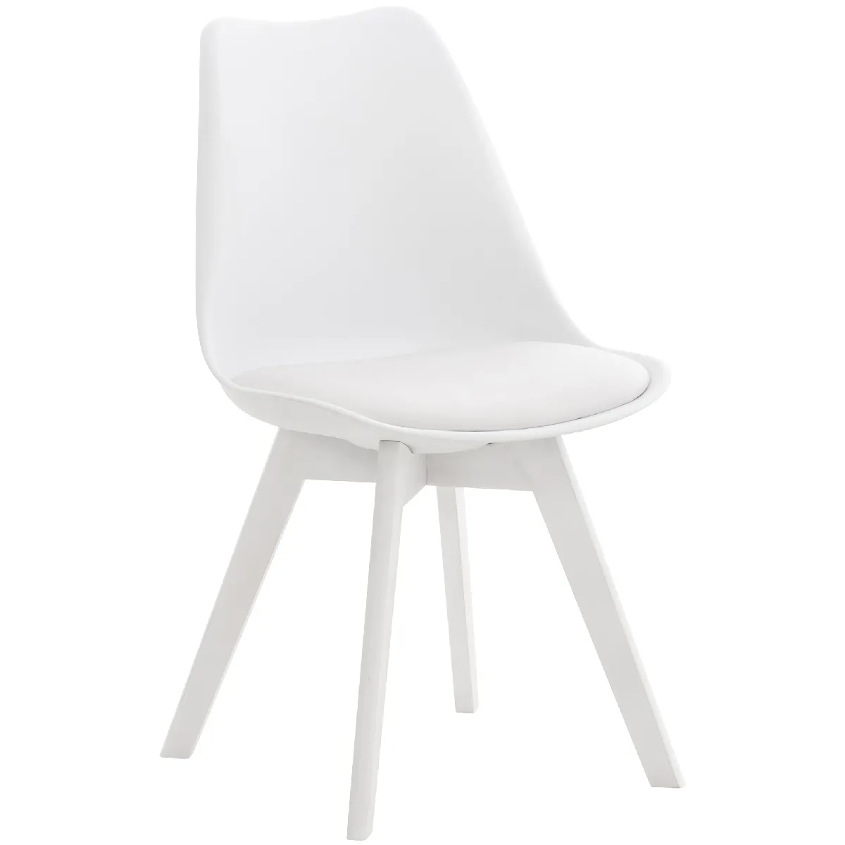 Chaise de salle à manger x1 design scandinave en plastique et PVC blanc et pieds en bois blanc 10_0002274