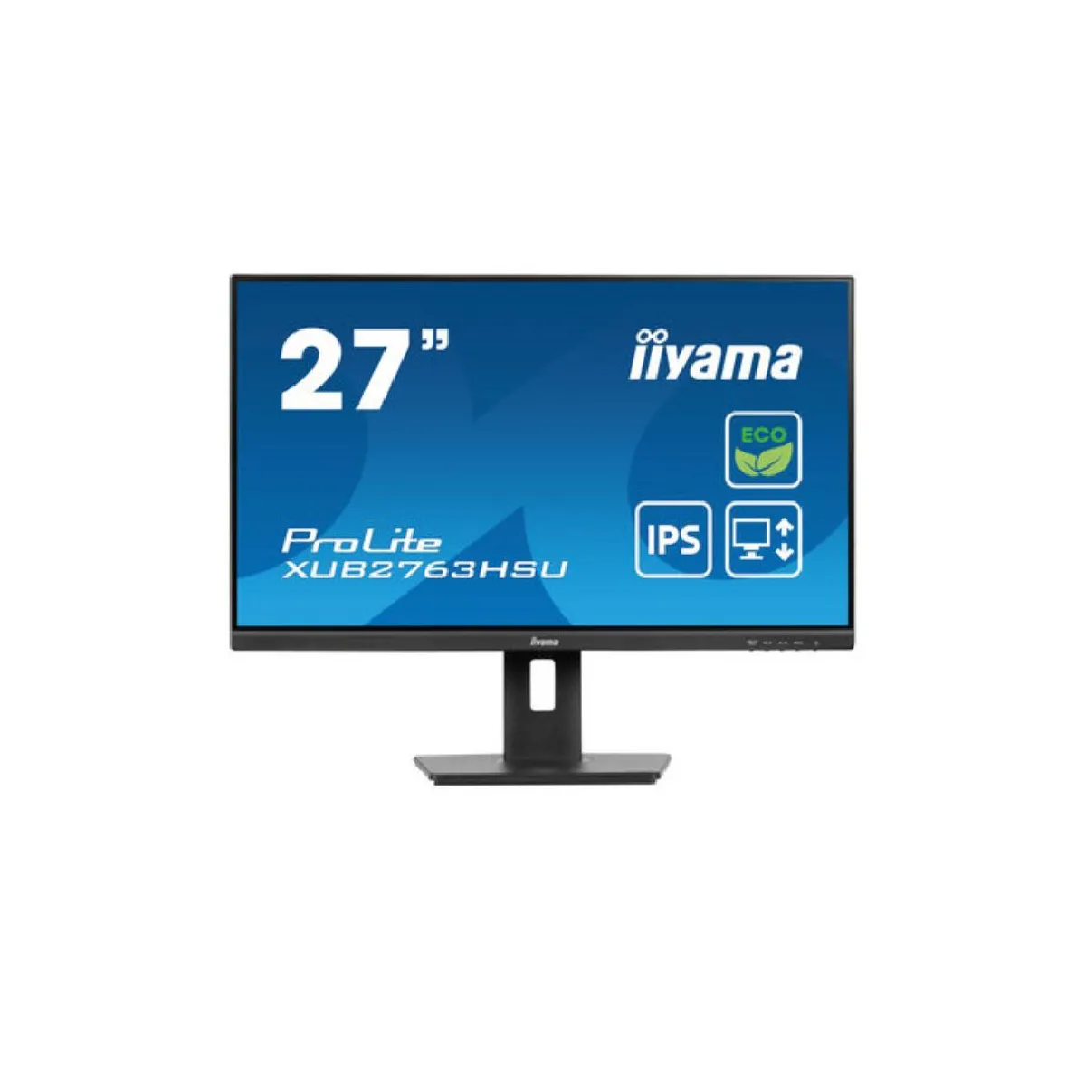 Ecran IIYAMA 27'' Noir dalle IPS LED Ultra mince 16:9 1920x1080 3ms 250 cd/m² 100Hz 1xHDMI 1xDP 2xUSB HUB (3.2) HPs 15cm pied réglable Pivot TCO, produit ECO