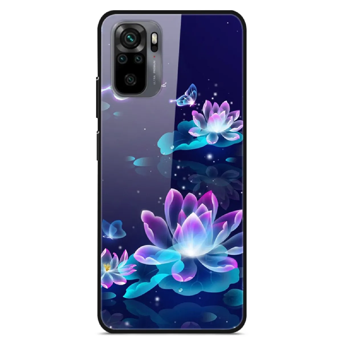 Coque en TPU Hybride de verre d'impression de style fantaisie lotus pour votre Xiaomi Redmi Note 10 4G/Note 10S