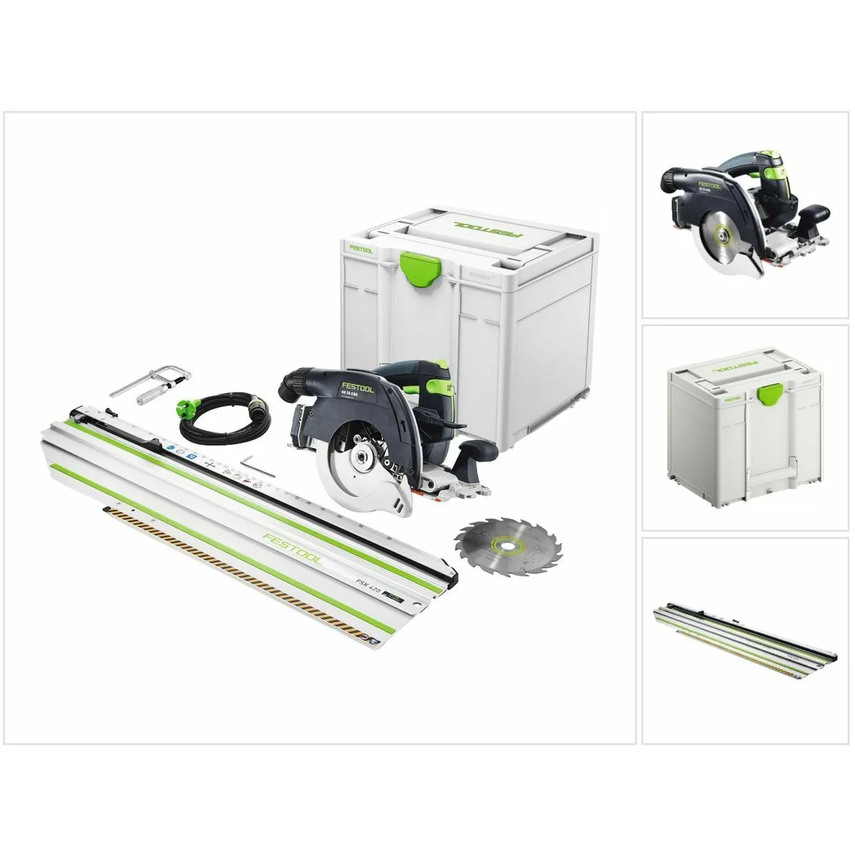 Festool HK 55 EBQ Plus FSK 420 Scie circulaire portative 1200 W 160 mm + Lame de scie circulaire + Rail de mise en longueur + Systainer (576131)