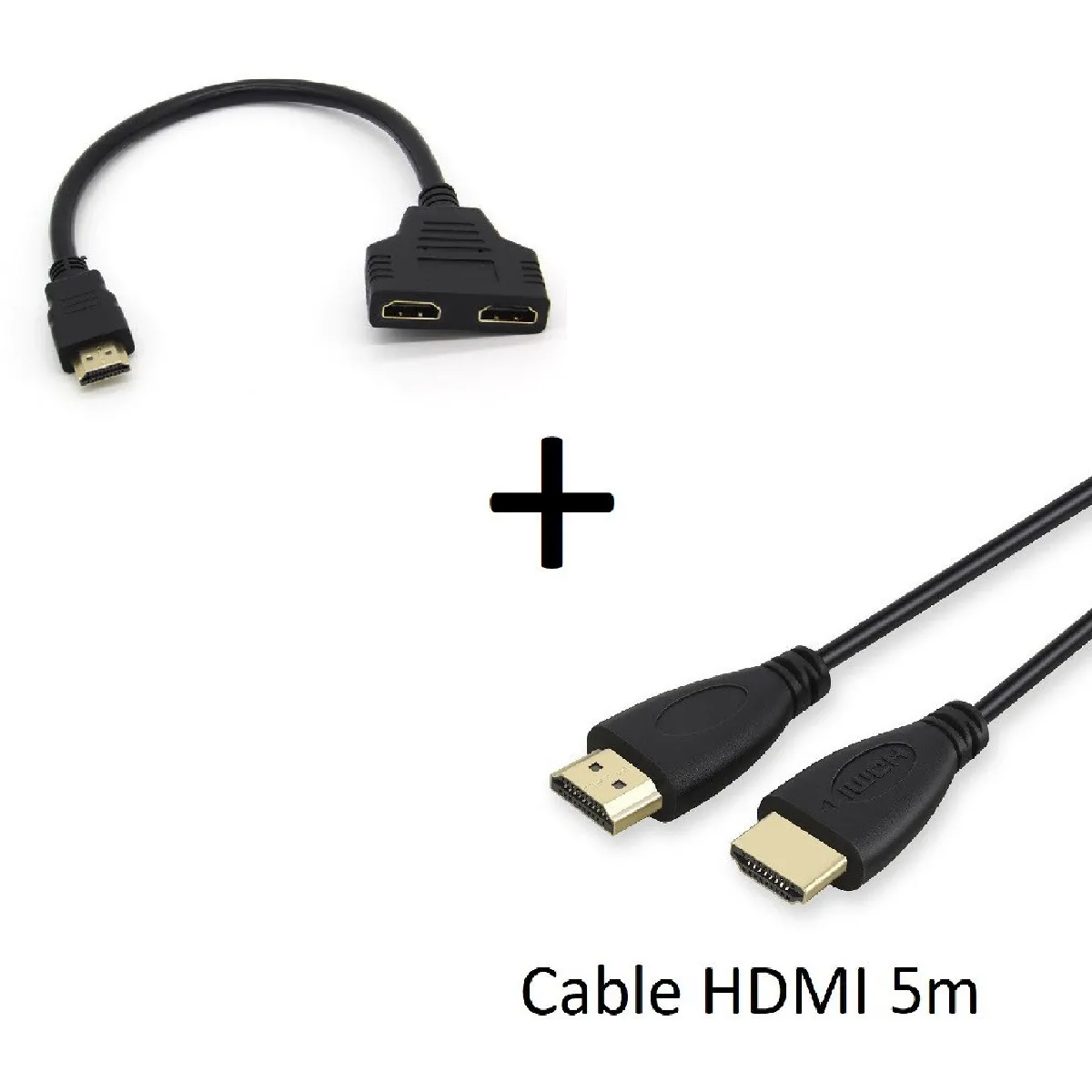 Pack HDMI pour WII U Console (Cable HDMI 5m + Adaptateur Double HDMI) Gold 3D FULL HD 4K (NOIR)