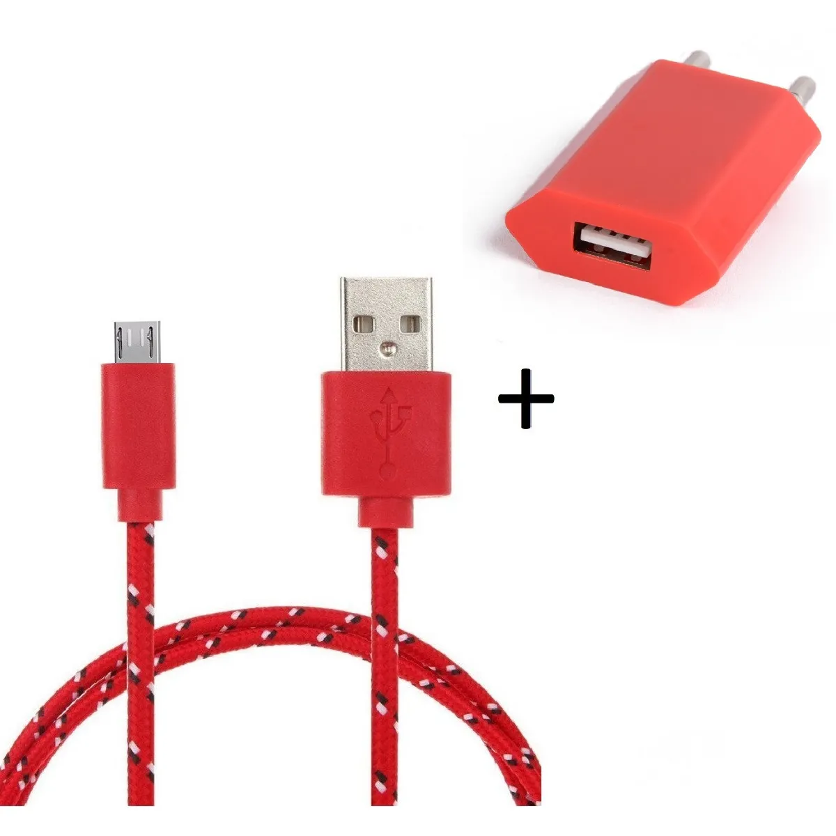 Pack Chargeur pour Manette Xbox One Smartphone Micro-USB (Cable Tresse 3m Chargeur + Prise Secteur USB) Murale Android Universe (ROUGE)