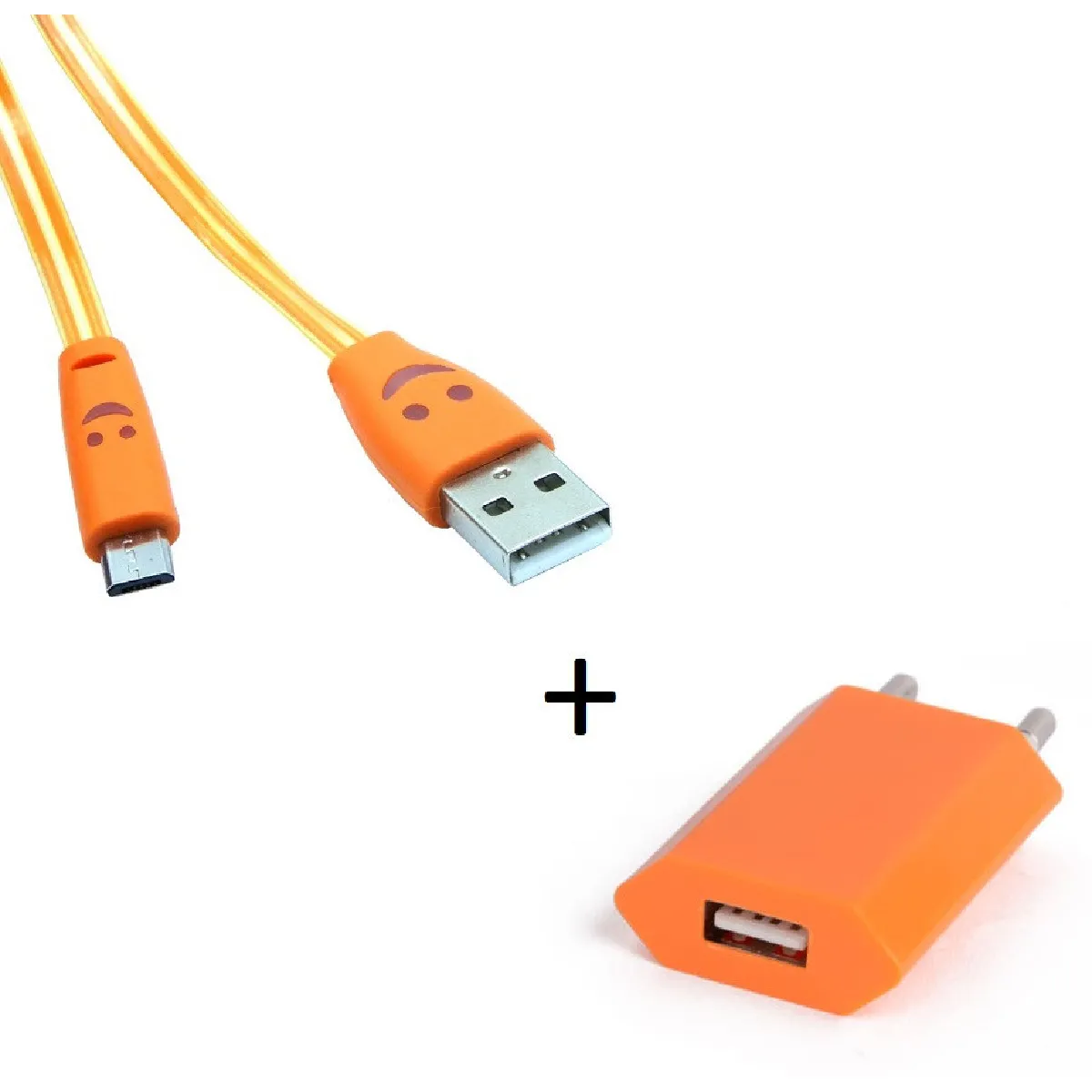 Pack Chargeur pour Manette Xbox One Smartphone Micro USB (Cable Smiley LED + Prise Secteur USB) Android Connecteur (ORANGE)