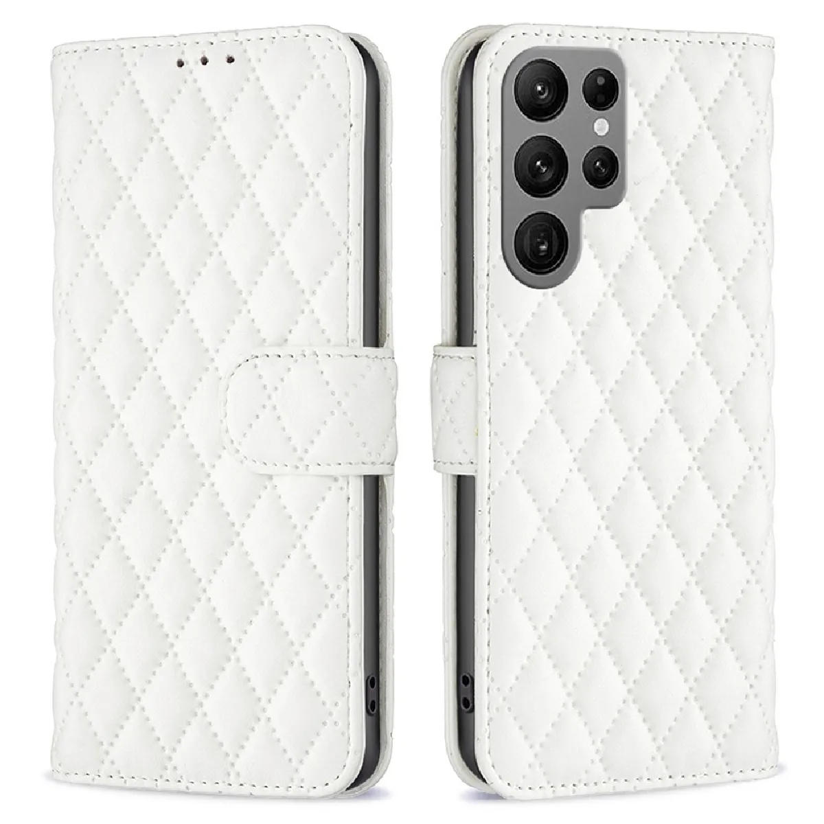 Etui en PU BINFEN COLOR anti-chute, motif losange avec support pour votre Samsung Galaxy S23 Ultra - blanc