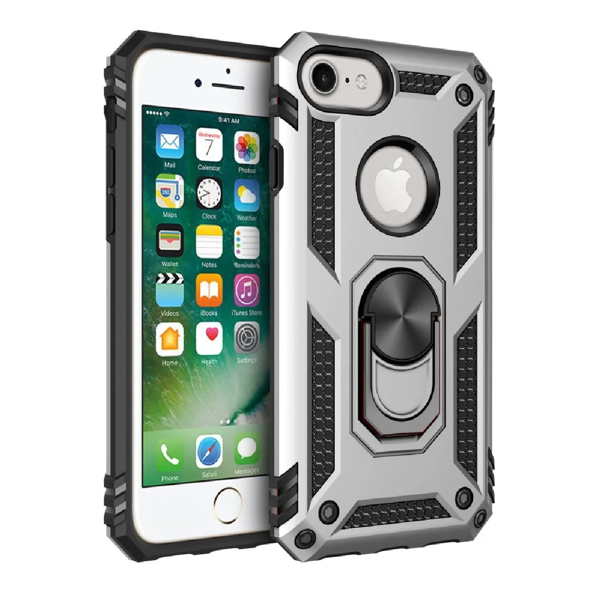 Coque en TPU armure hybride avec béquille argent pour votre Apple iPhone 6/7/8 4.7 pouces