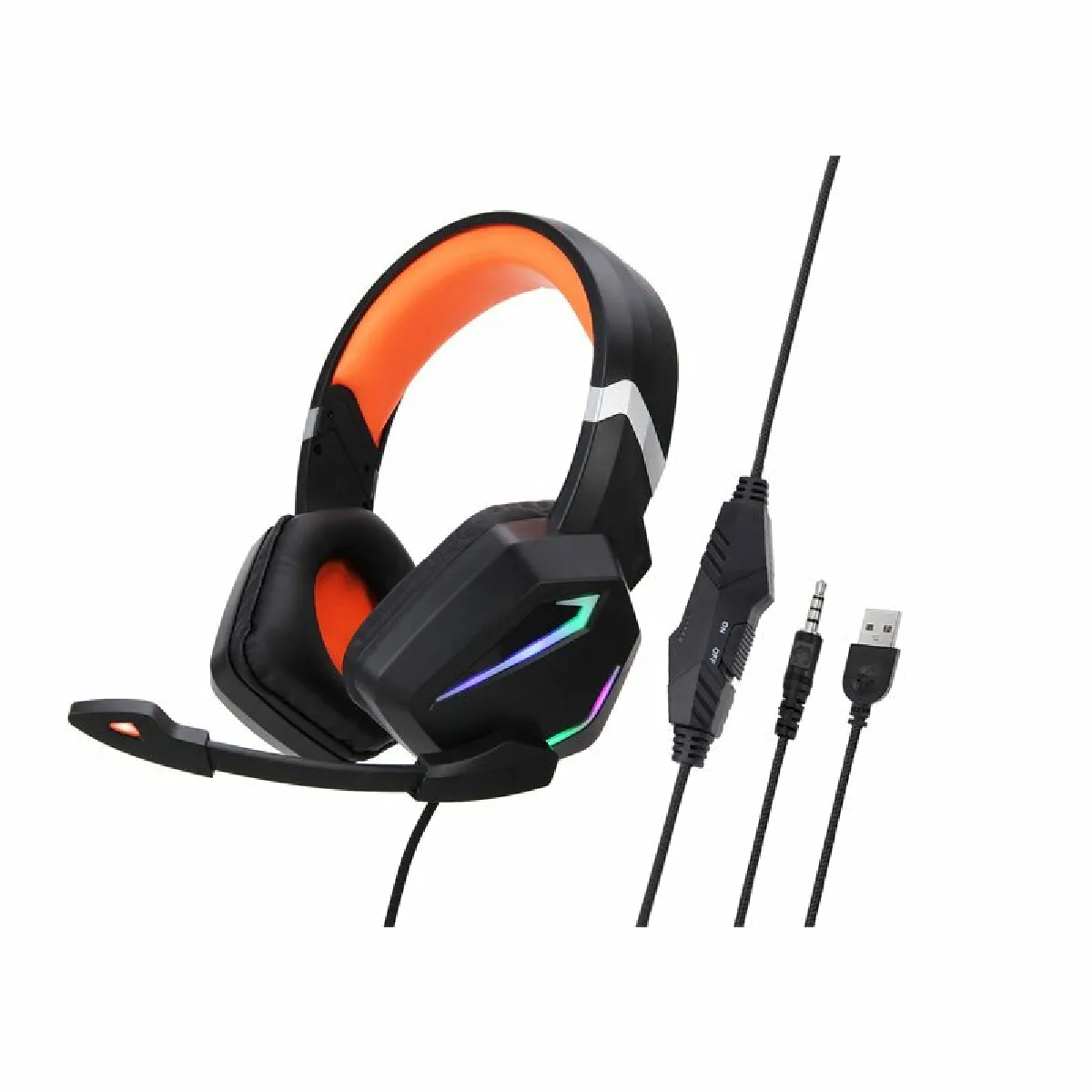 G20 Dynamic Rgb Dual Streamer Casque Filaire Réduction Du Bruit Microphone Stéréo Ergonomique Monté Orange Noir