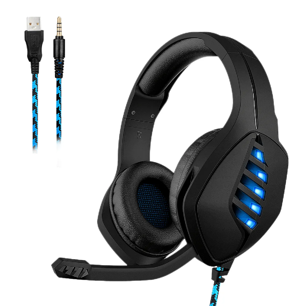 Casque de jeu pour PS4, PC, manette Xbox One, casque antibruit sur l'oreille avec micro, lumière LED 7 couleurs, contour des basses, cache-oreilles à mémoire douce pour ordinateur portable Mac Jeux Nintendo Switch(noir)