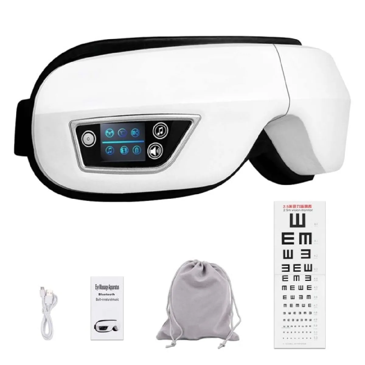 Recharge Bluetooth Masseur d'yeux sans fil Pression électrique Vibrations Chauffage Pression d'air Masque de sommeil Anti-rides   Appareil de beauté pour la maison (blanc)