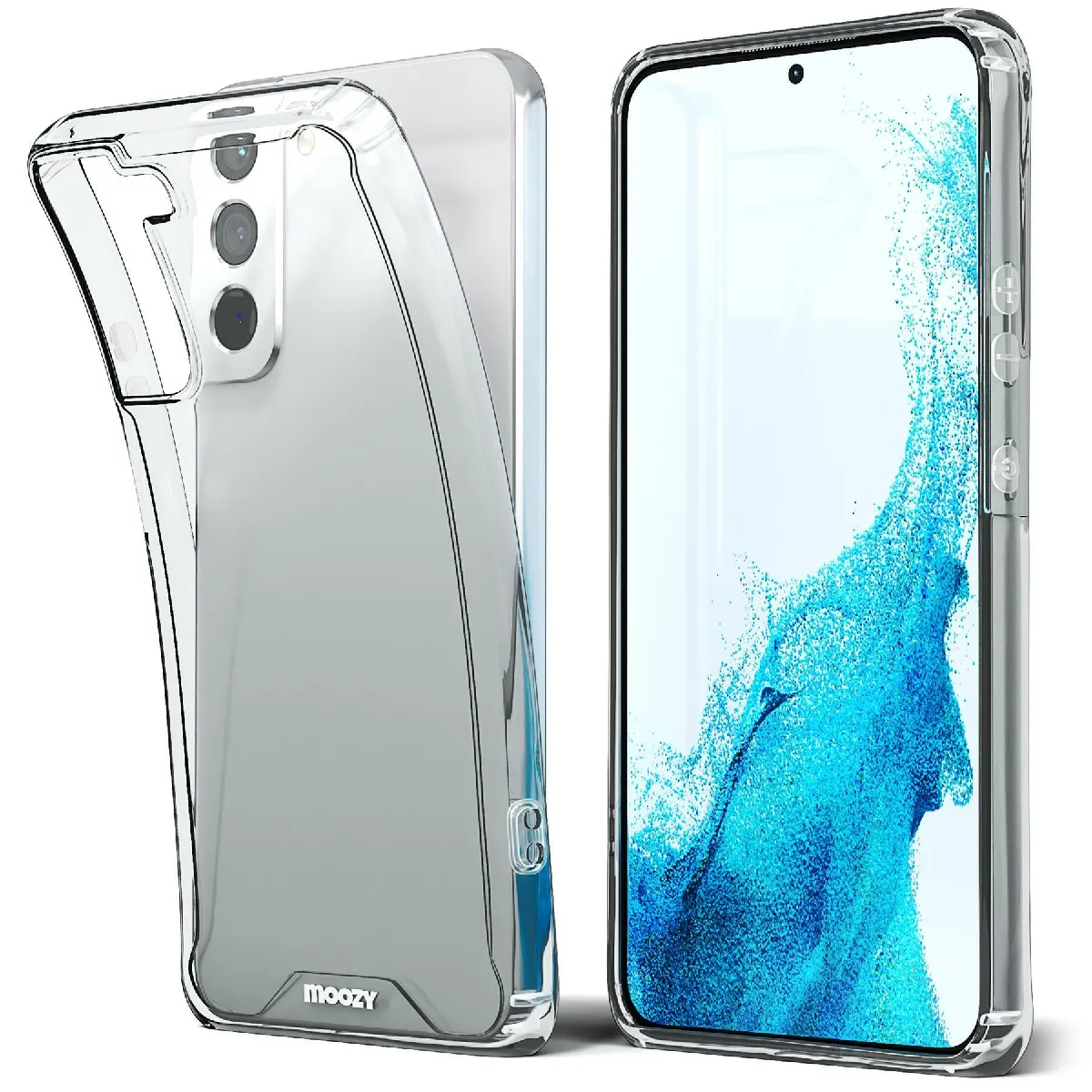 Moozy Xframe Coque antichoc pour Samsung S22 – Coque à bord transparent, coque hybride double couleur transparente avec bord en TPU absorbant les chocs