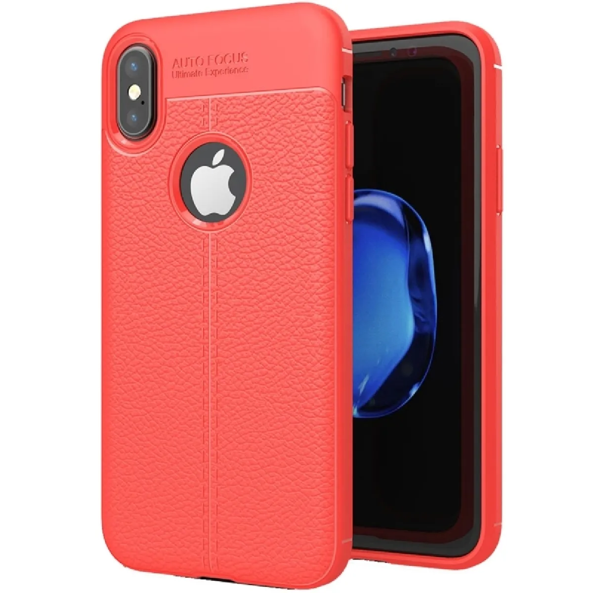 Coque rouge pour iPhone X Litchi Texture TPU étui de protection arrière